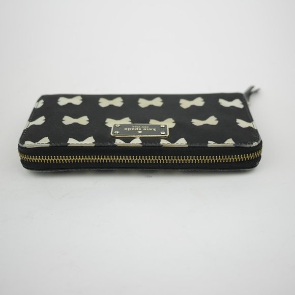 KATE SPADE New York wallet Black & beige bow print wallet full zip 7.5" x 4" - Picture 9 of 11